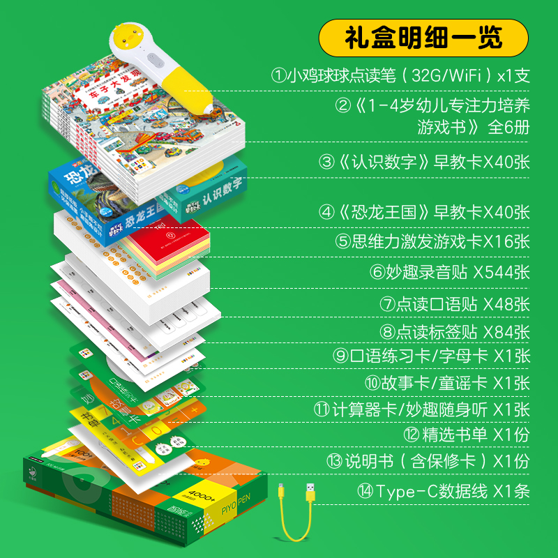 超市独家PIYOPEN小鸡球球点读笔wifi版32G幼儿双语思维力激发礼盒