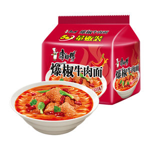 康师傅方便面经典爆椒牛肉面85g*5袋装泡面速食面即食面夜宵食品