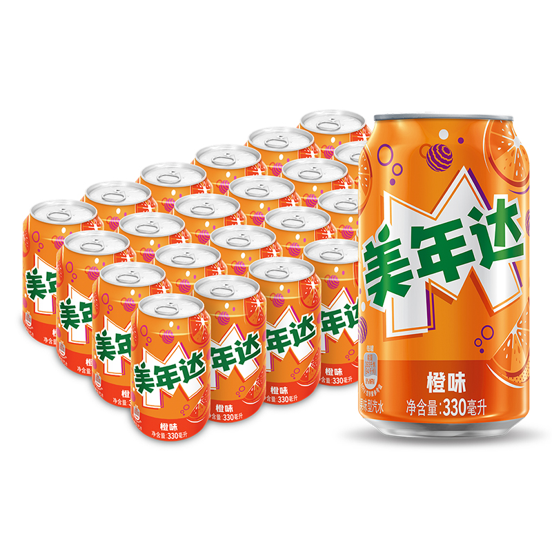 百事可乐美年达橙味汽水碳酸饮料330ml*24罐整箱包装随机 - 图1