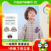 Zizi Bear Boy Shirt Plaid Children Signet Shirt Pure Cotton Baby Long Sleeve Cardiovert 2024 New Spring Jacket