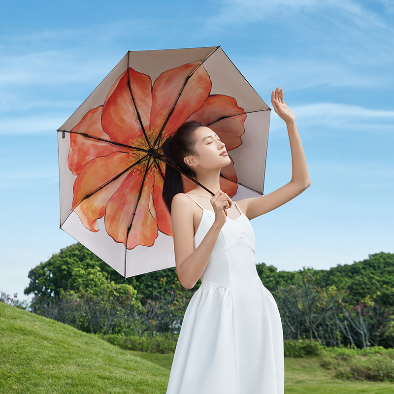 蕉下双层小黑伞遮阳伞经典大花黑胶防晒伞女晴雨两用雨伞UPF50+ - 图0