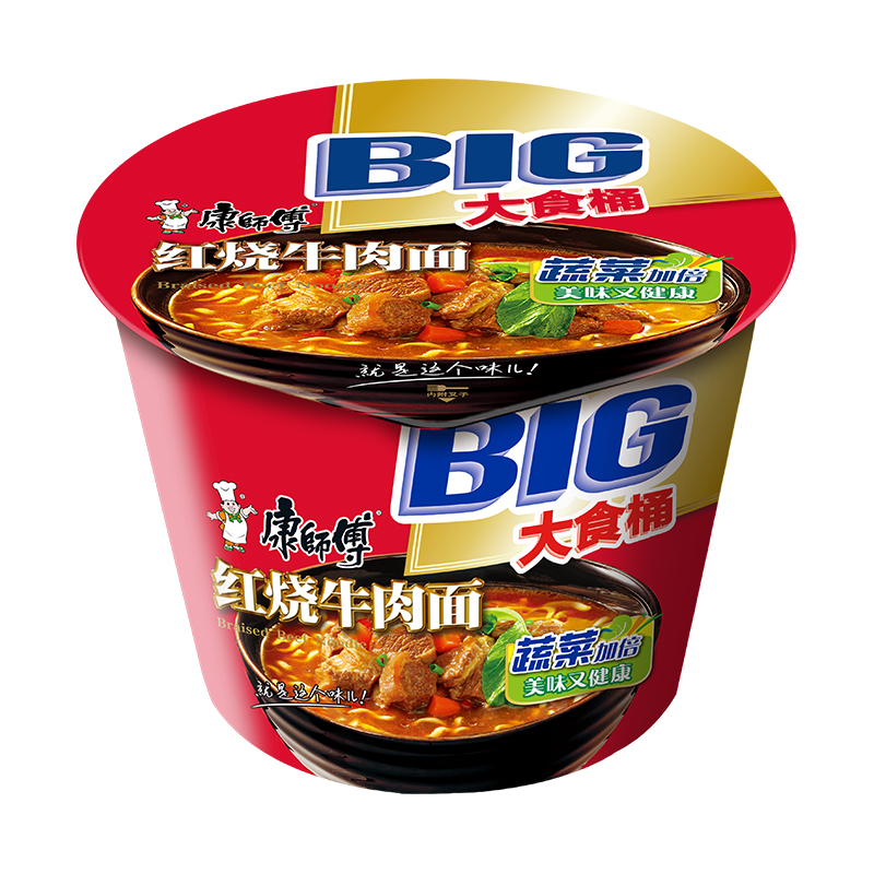 康师傅方便面大食桶红烧牛肉面112g×12桶整箱泡面 - 图1