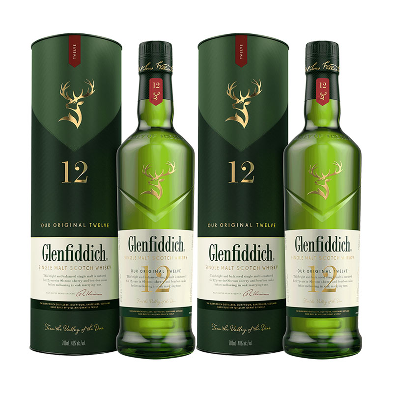 【双支装】Glenfiddich格兰菲迪12年单一麦芽威士忌700ml×2瓶-图0