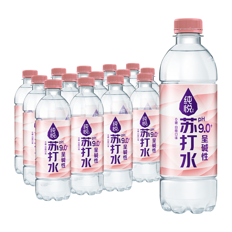 可口可乐 纯悦苏打水PH9.0+白桃口味450ml*15瓶整箱水 - 图0