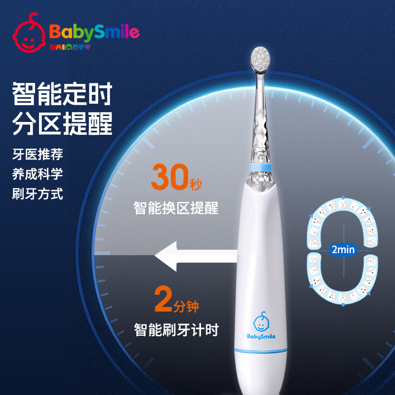 babysmile0-3岁儿童电动牙刷宝宝专用柔软刷毛七彩灯光全自动声波