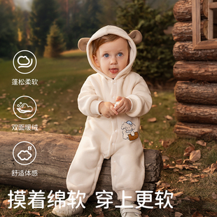 欧孕宝宝连体衣秋冬撸猫绒婴儿哈衣