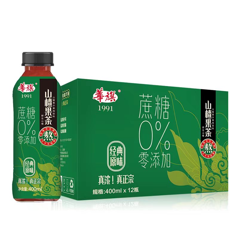 华旗山楂果茶山楂果汁果肉饮料未加蔗糖400ml*12瓶整箱装酸甜可口 - 图0