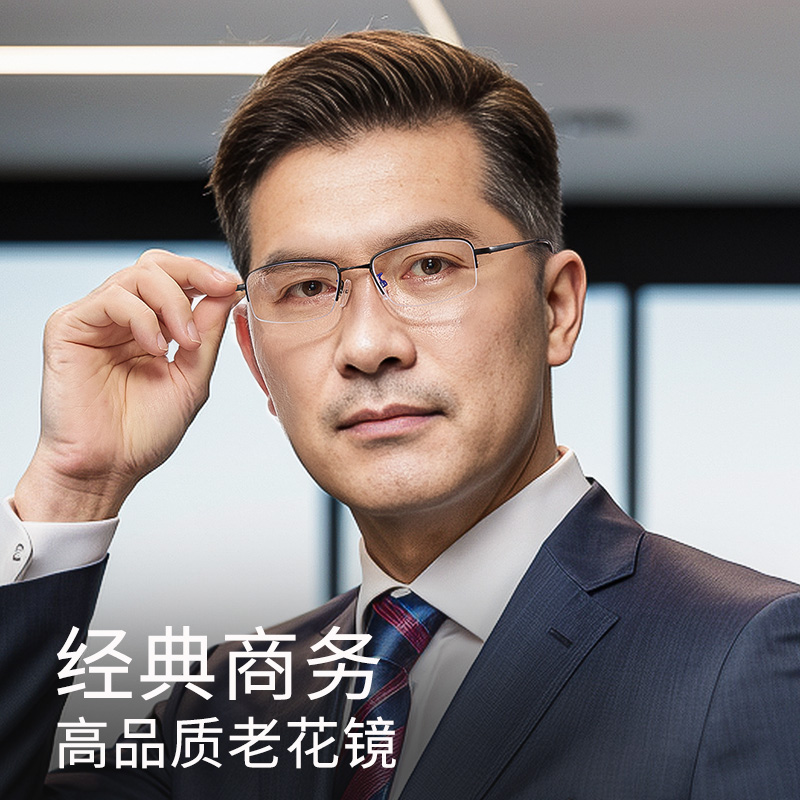 普莱斯半框老花镜男款高清防蓝光时尚品牌高档正品老花眼镜女超轻 - 图0