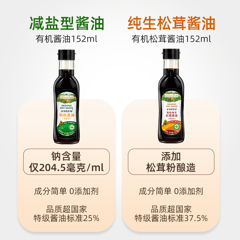 爷爷的农场健康有机减盐酱油特级酿造品质生抽蒸鱼豉油厨房调味