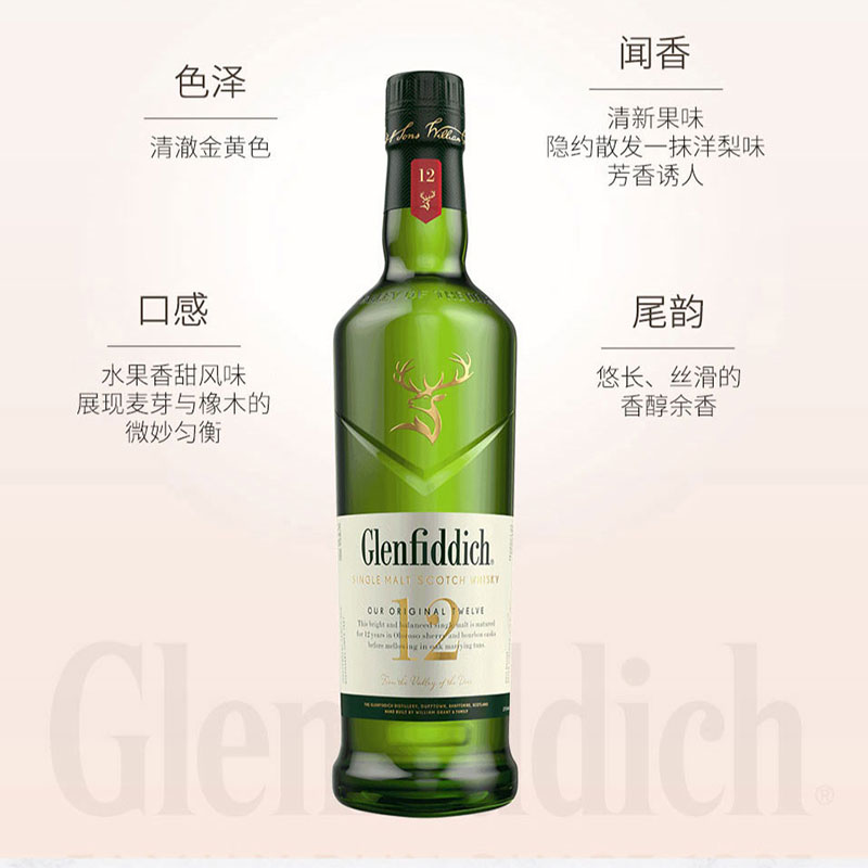 【双支装】Glenfiddich格兰菲迪12年单一麦芽威士忌700ml×2瓶-图1