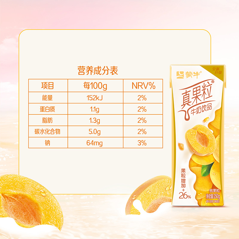 蒙牛真果粒桃果粒饮品250g*12盒*2箱优质黄桃Q弹果粒【礼盒装】-图3