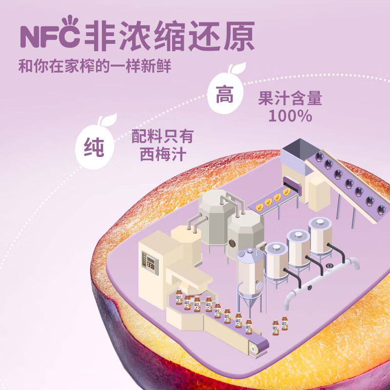 【包邮】汇源NFC100%鲜榨西梅汁200ml*12盒果汁纯果蔬汁饮料整箱 - 图1