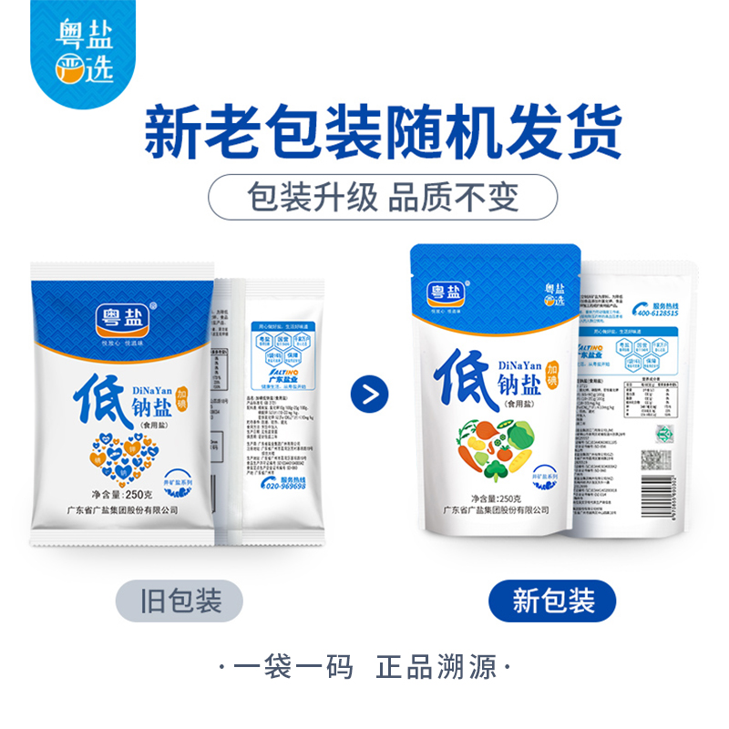 粤盐加碘低钠食盐家用深井细盐巴调味食用盐250g*5包精制盐 - 图1