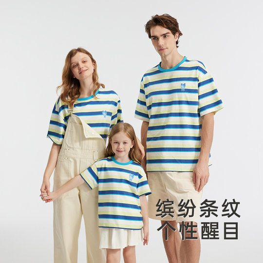 英氏亲子装儿童t恤夏季薄款休闲运动男童女童2024新款夏装短袖