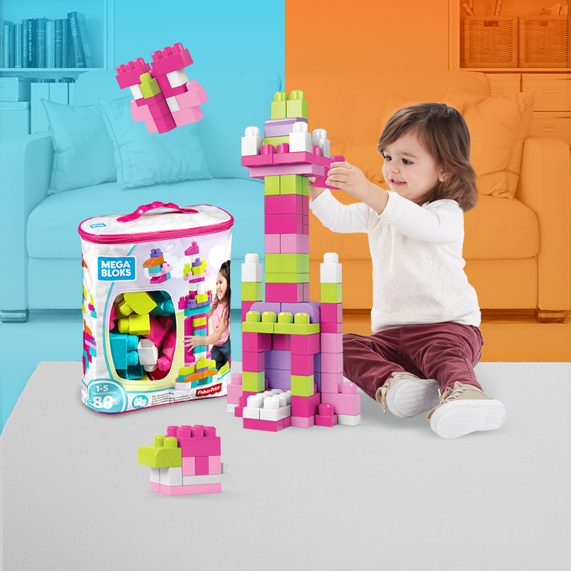 费雪美高积木大袋装80片大颗粒早教玩具防吞咽宝宝儿童益智礼物