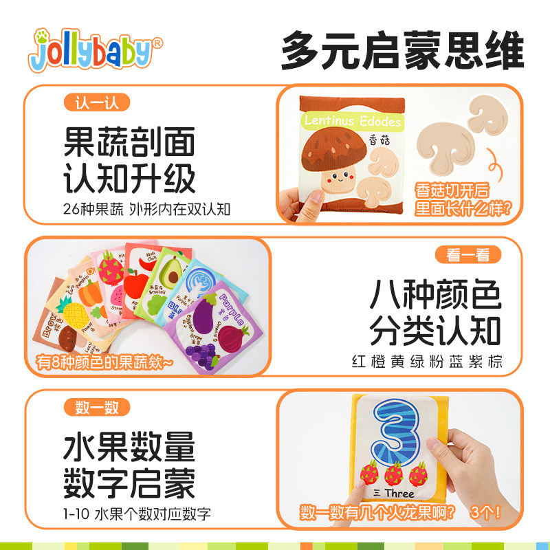 jollybaby儿童布书认知卡追视彩色看图识字宝宝早教婴儿闪卡玩具