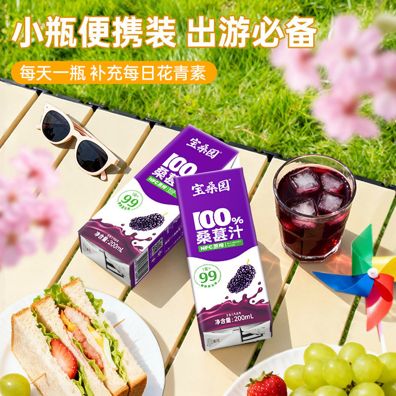 宝桑园100%NFC纯桑果汁0添加桑葚汁200ml*12盒农科院出品便携饮品