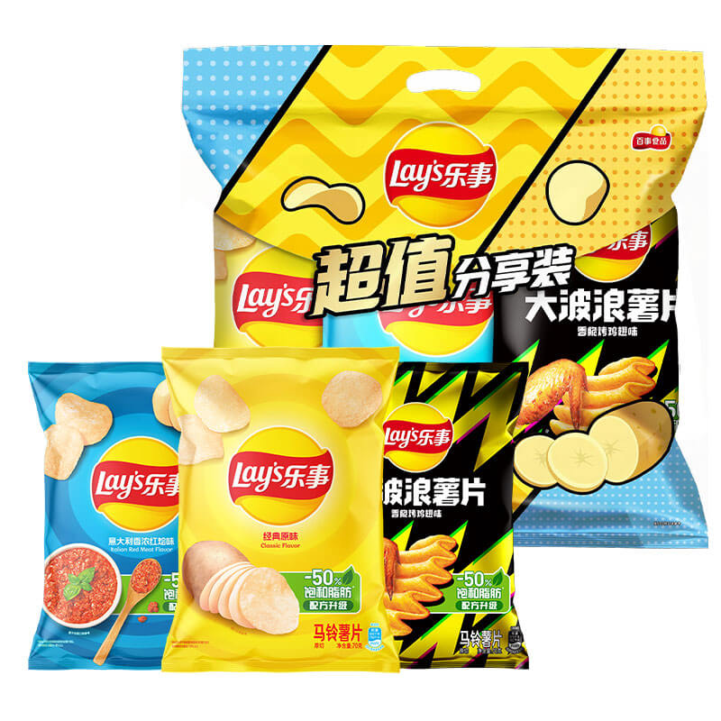 Lay's/乐事薯片超值组合包(原味+红烩味+大波浪鸡翅)70克x3包零食