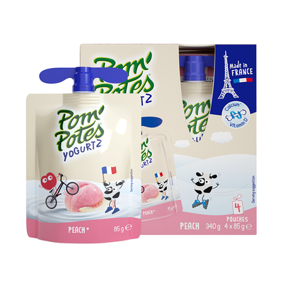 法优乐/PomPotes儿童常温酸奶桃子味85g*4袋非果泥法国原装进口