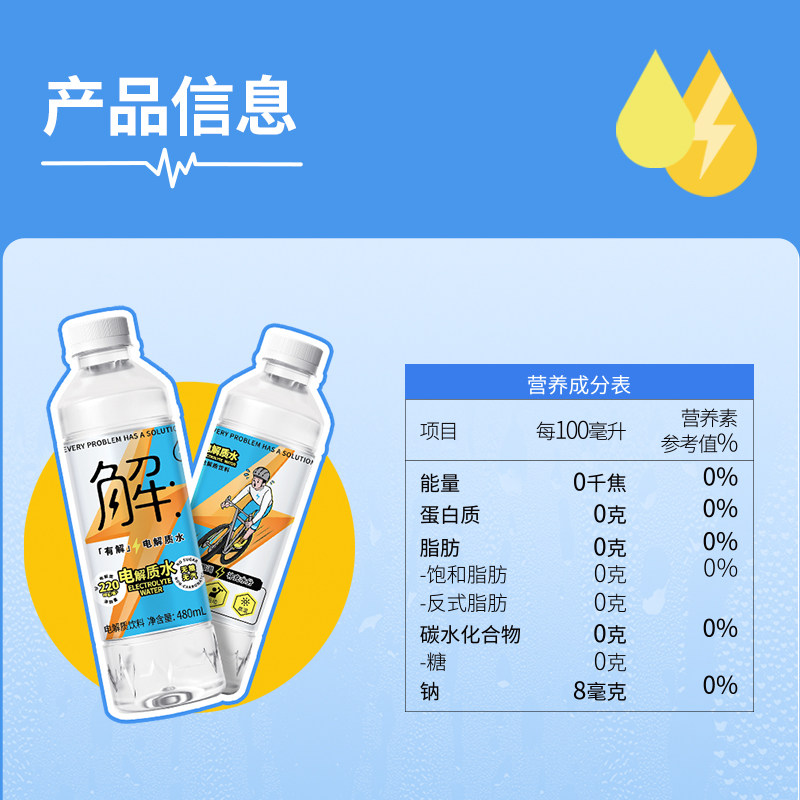 屈臣氏有解电解质无糖碱性饮用水补充能量480mL*15瓶补水运动
