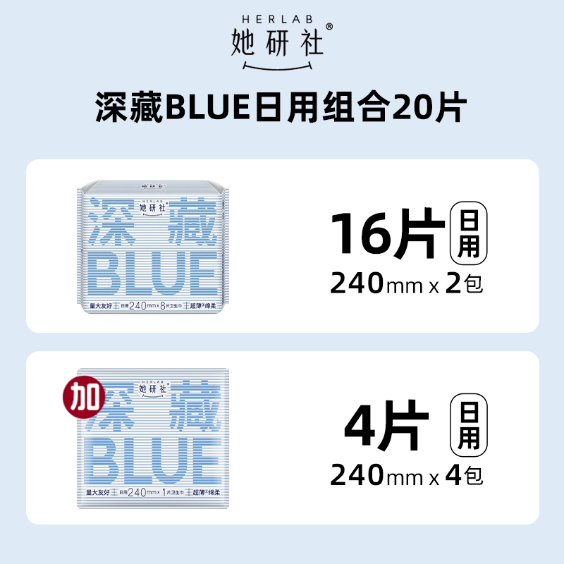 【包邮】她研社深藏Blue卫生巾日用240 20片量大防漏