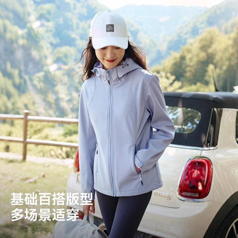 伯希和户外软壳冲锋衣女防水防风保暖外套男运动休闲加绒登山服装