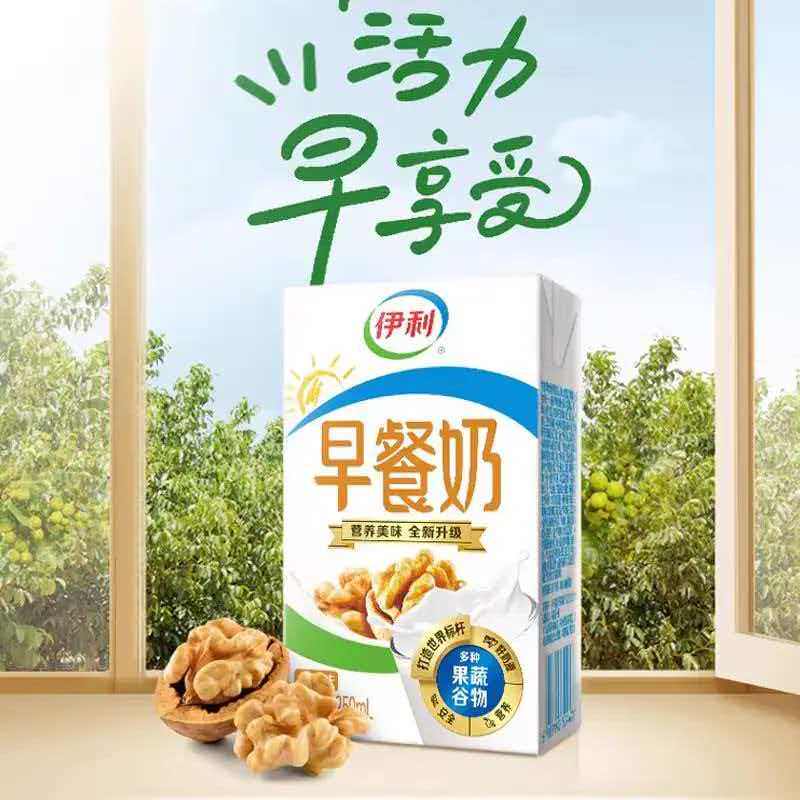 伊利核桃早餐牛奶250ml×24盒/整箱学生营养早餐搭档