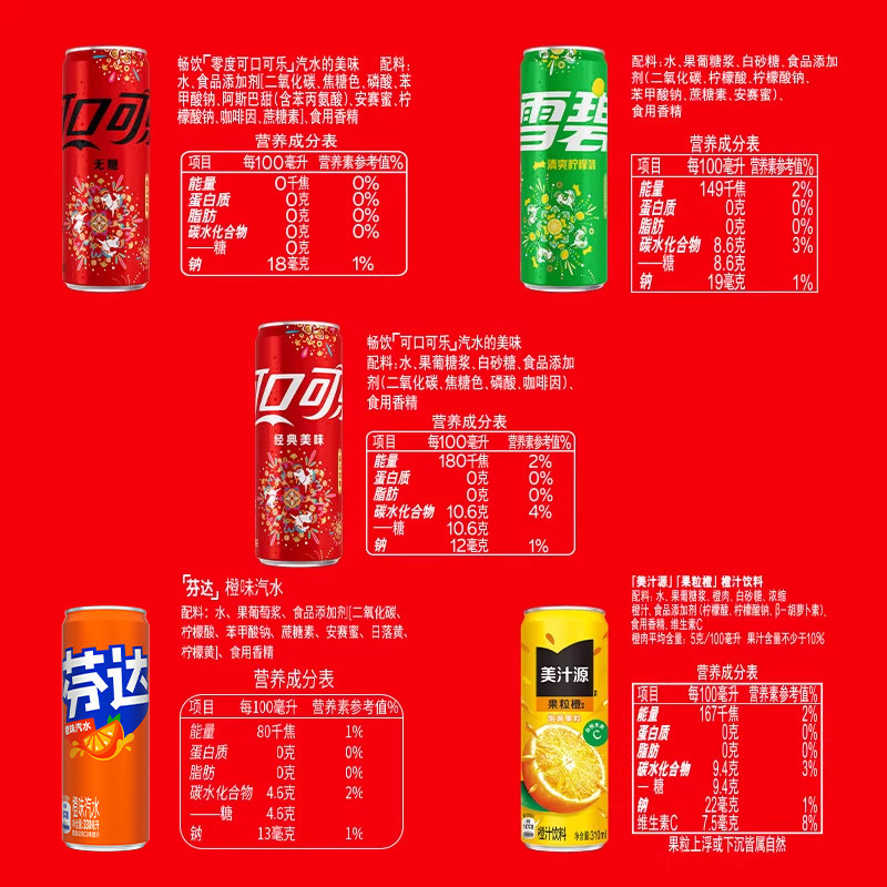 可口可乐/雪碧/芬达/美汁源马年烟花礼盒多口味组合饮料 图案随机