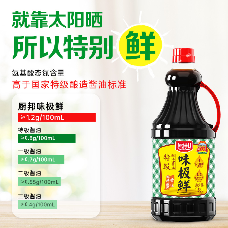 厨邦味极鲜1.63L酿造酱油特级生抽厨房调味品调料两用蒸鱼豉油 - 图2