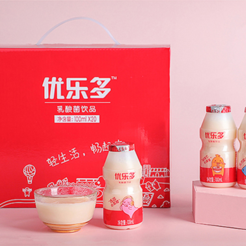 优乐多乳酸菌饮品益生菌含电解质酸奶100ml*20瓶/箱2箱40瓶礼盒装 - 图0