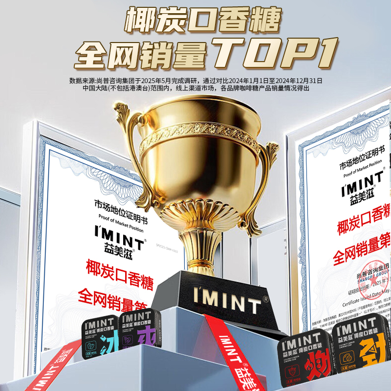 I'MINT益美滋无糖椰炭口香糖清新口气木糖醇清凉持久薄荷糖果便携 - 图0