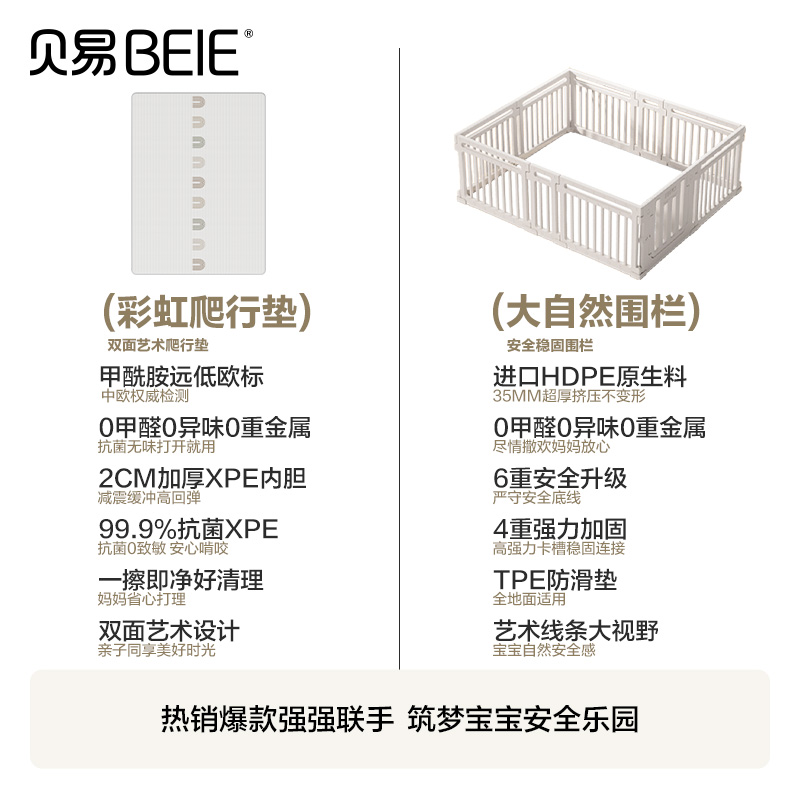 贝易游戏围栏大自然宝宝防护栏婴儿童乐园客厅地上爬行垫室内家用