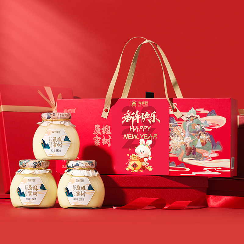 森蜂園長白山椴樹雪蜜350g*3蜂蜜年貨禮盒送禮佳品送親友送父母_天貓超市_傳統滋補營養品