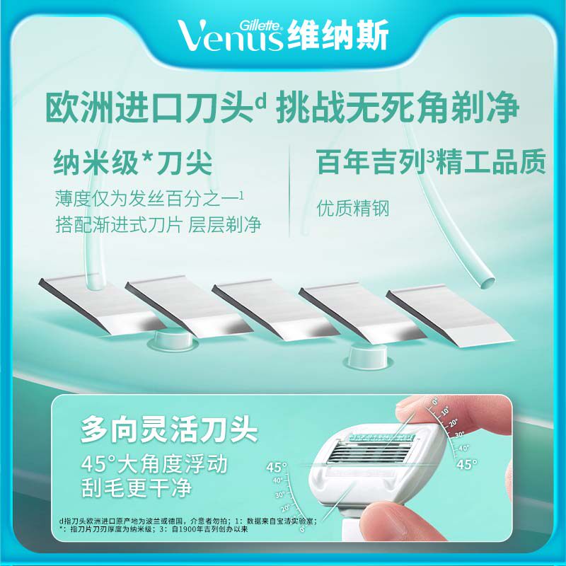 吉列venus维纳斯芦荟脱毛刀敏感肌女士手动刮毛刀腋毛脱毛刀便捷