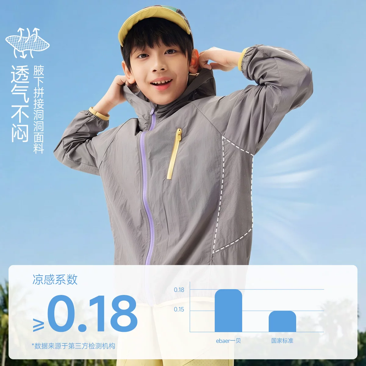 EBAER儿童轻薄防晒服2026夏季款男女童户外防晒休闲防紫外线外套