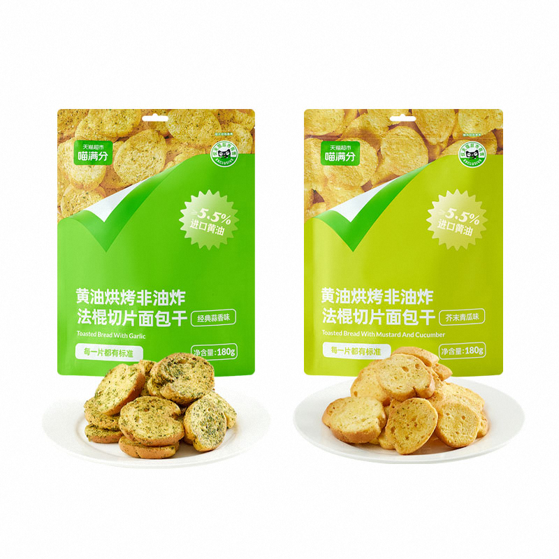 【喵满分】法棍切片蒜香面包干180g黄油烘烤非油炸膨化食品零食 - 图3