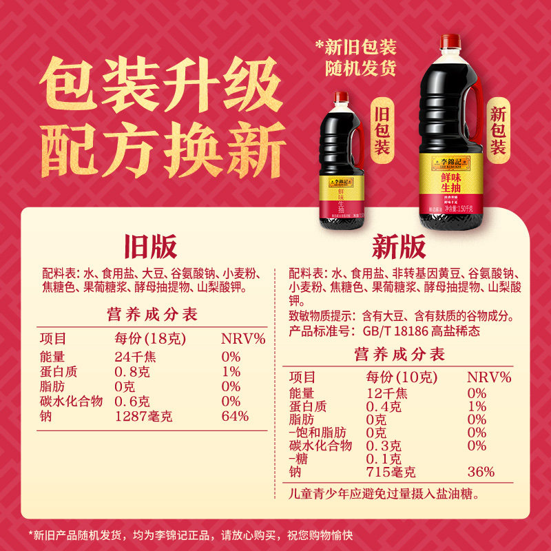 李锦记鲜味生抽酱油炒菜凉拌调味料家庭常备鲜味十足1.5kg