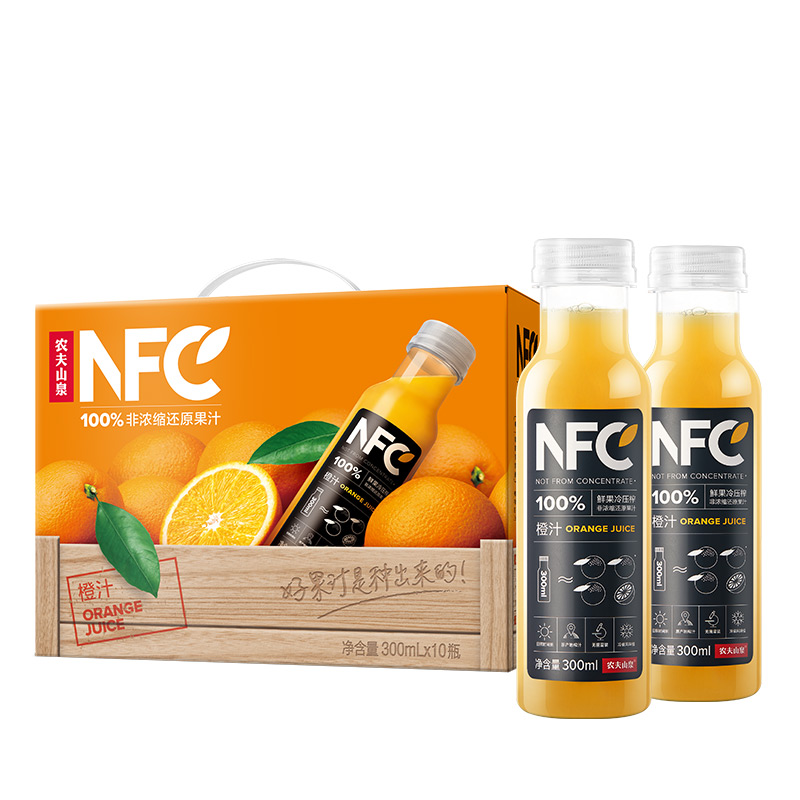 农夫山泉100%NFC橙汁果汁饮料300ml*10瓶鲜果冷压榨 - 图0