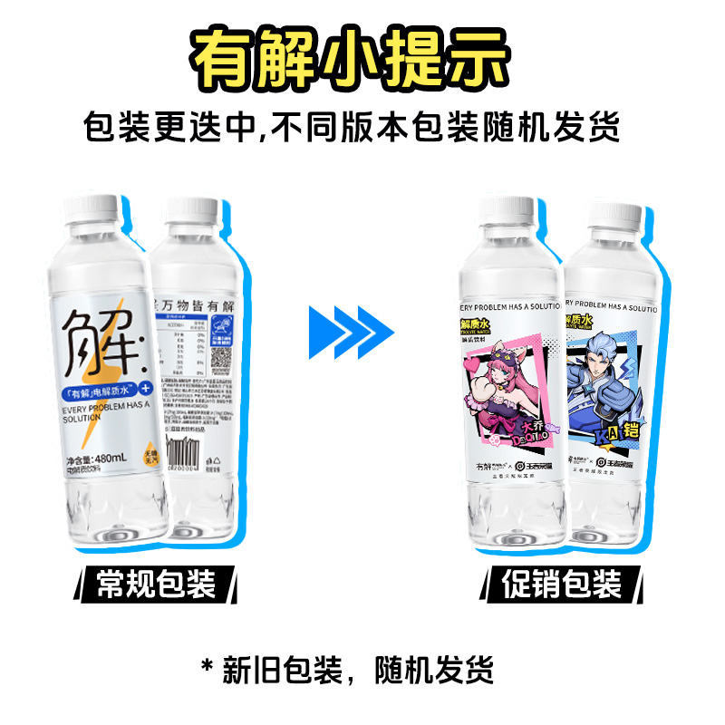 屈臣氏有解纯电解质水无糖补充能量补水运动功能饮料480mL*15瓶