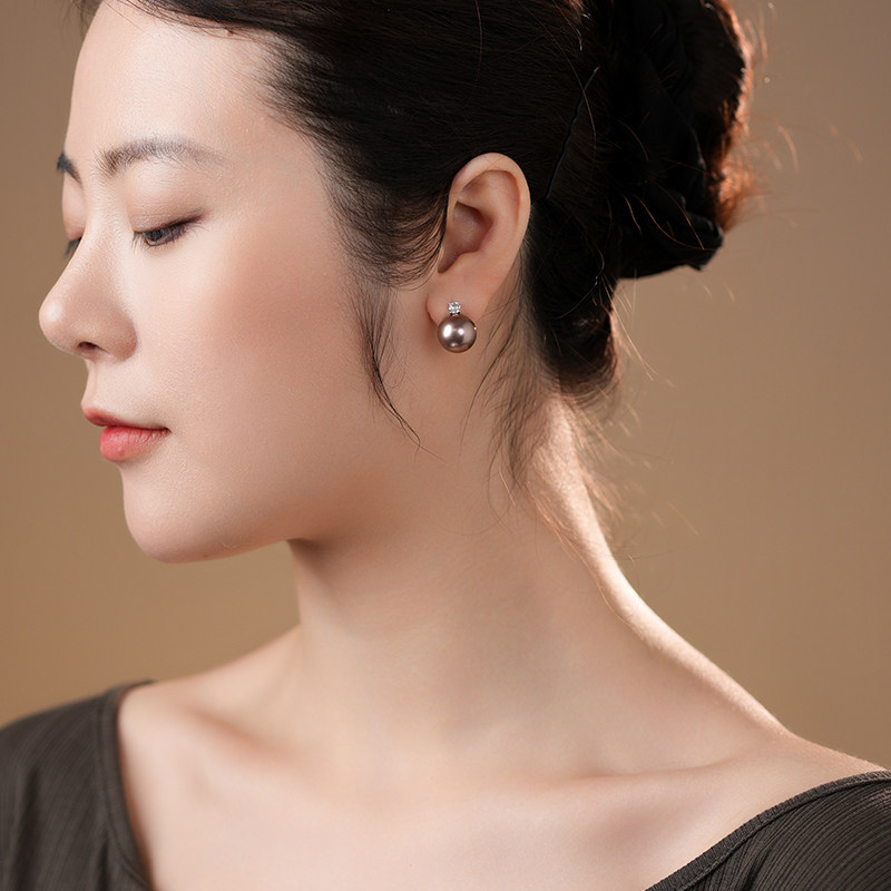 Dara/戴拉925银戴妃款淡水紫珠珍珠耳钉耳饰11-12mm正圆大气款,淘宝优惠券,粉丝福利购,淘宝优惠卷