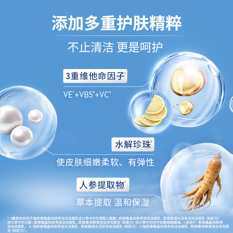 妮维雅晶纯焕亮泡沫洁面深层清洁氨基酸洗面奶温润保湿100ml*2支