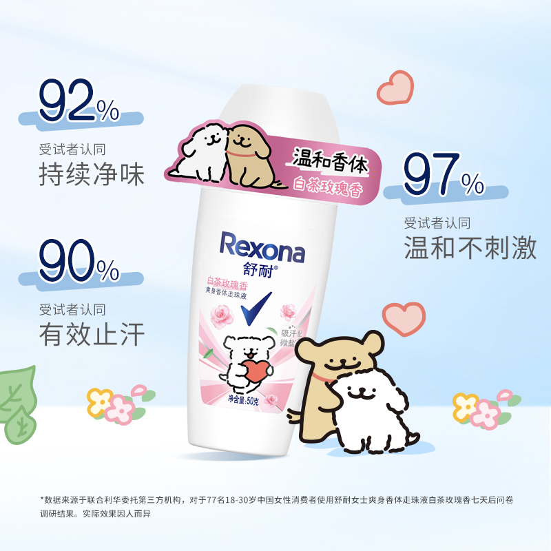 Rexona/舒耐舒耐女士爽身香体走珠液粉樱甜香 IP贴标版50G - 图0