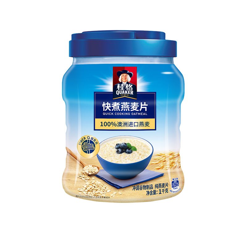 QUAKER/桂格快煮原味燕麦片罐谷物粗粮营养无添加蔗糖1000g*1罐-图0