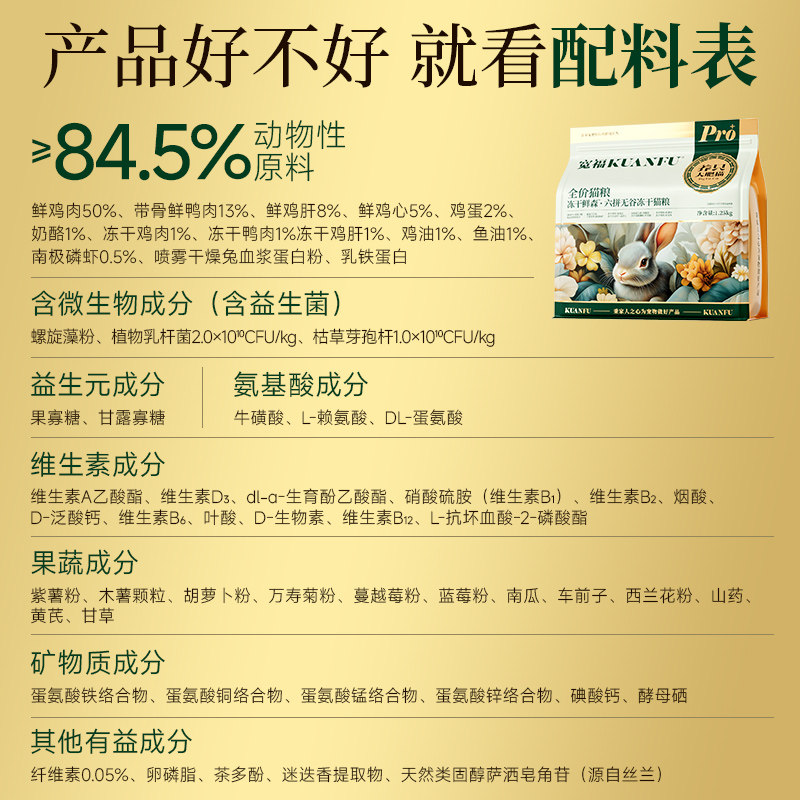 宽福全价猫粮六拼无谷冻干猫粮2.5斤鲜肉冻干成幼猫主粮营养均衡,淘宝优惠券,粉丝福利购,淘宝优惠卷