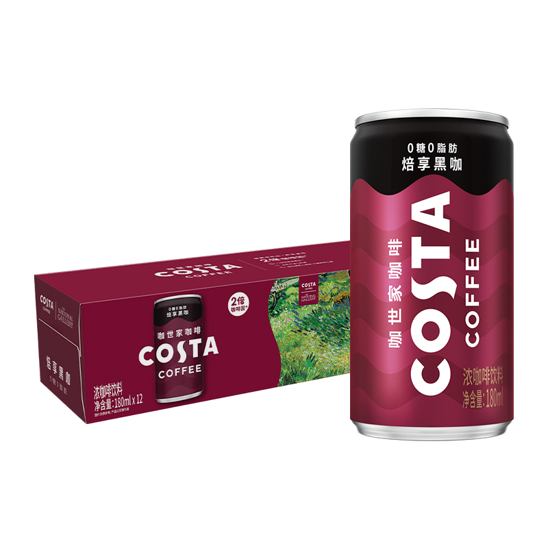 可口可乐 COSTA/咖世家即饮咖啡焙享黑咖浓咖啡饮料180ml*12罐0糖-图0