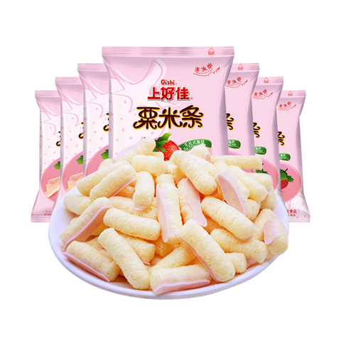 上好佳粟米条薯条草莓味7g*20包膨化休闲零食品大礼包办公室小吃