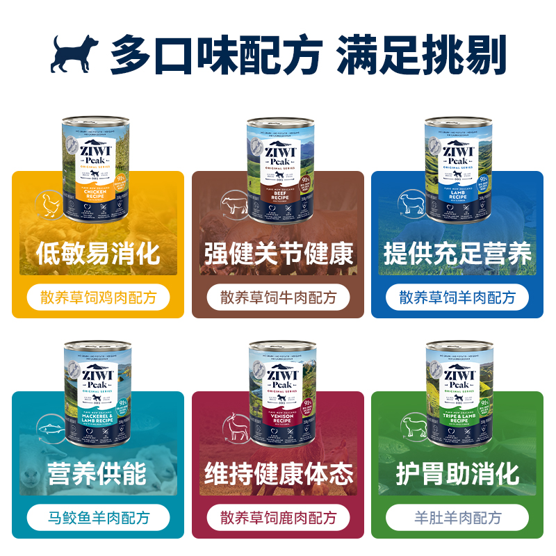 Ziwi滋益巅峰六口味罐头湿粮成犬全龄通用狗罐头宠物狗零食390g-图0