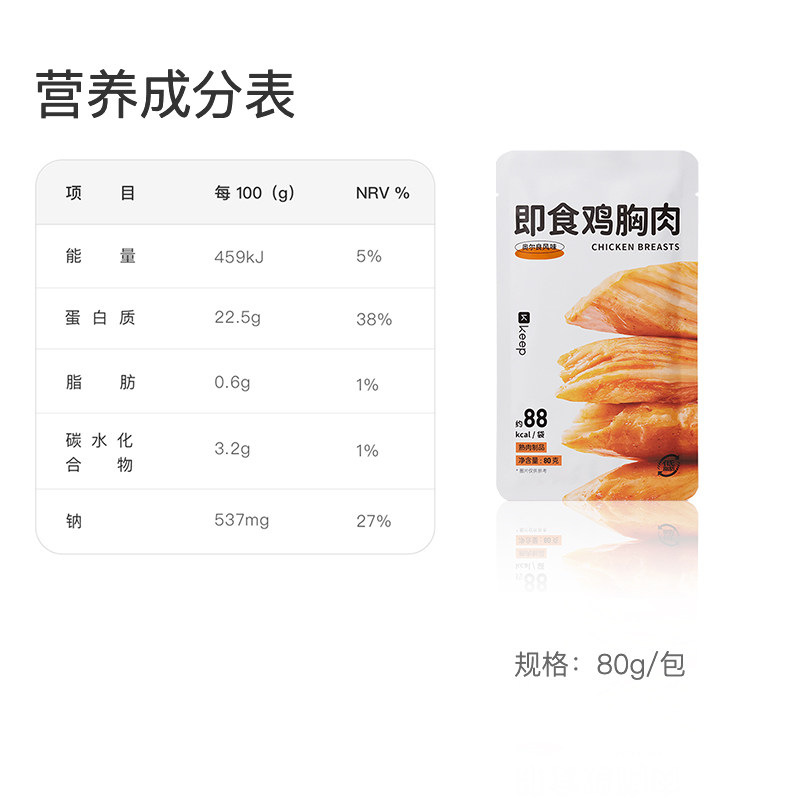 keep奥尔良口味80g*即食鸡胸肉 天猫超市鸡肉零食