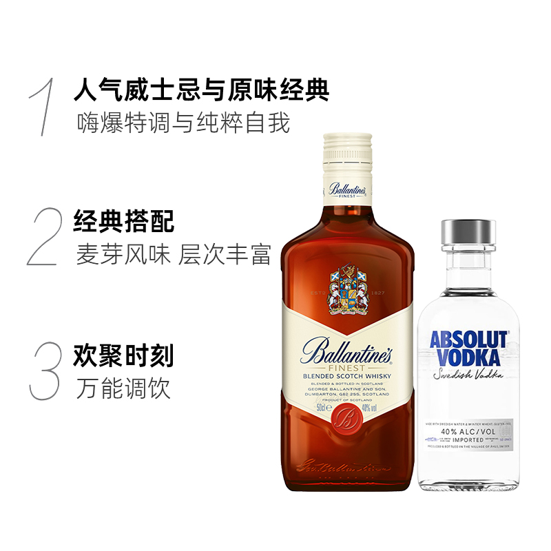 【进口】百龄坛特醇威士忌+绝对伏特加200ml×1+500ml×1特调 - 图1