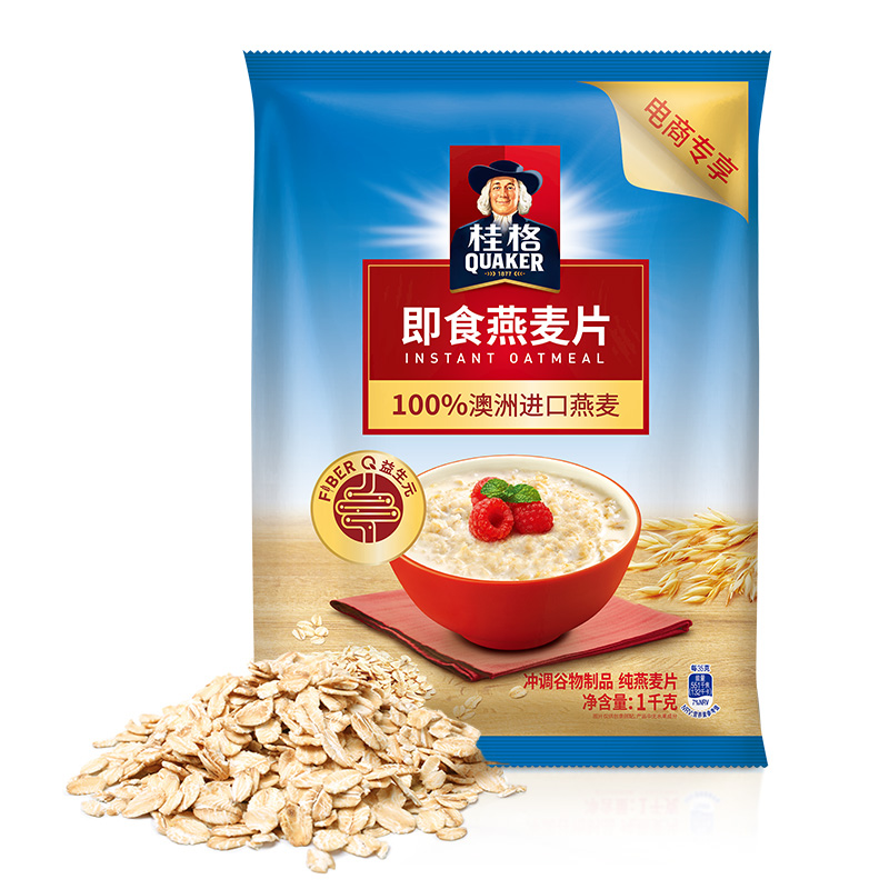 QUAKER/桂格原味即食燕麦片1000g*1袋营养无添加蔗糖饱腹代餐-图1